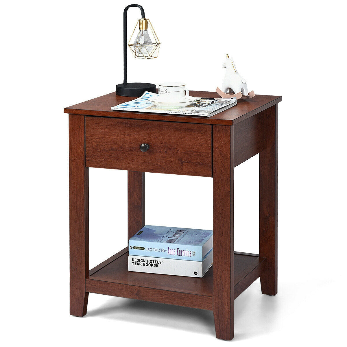 Set of 2 Nightstands, Storage Shelf, Pull Handle, Brown Nightstands at Gallery Canada