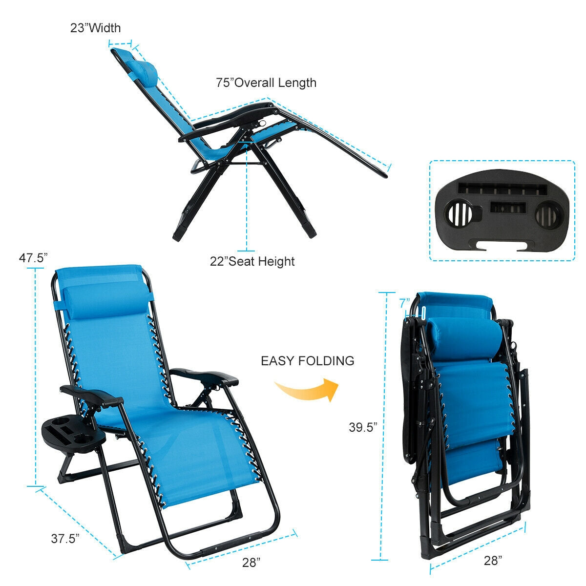 Oversize Lounge Chair with Cup Holder of Heavy Duty for outdoor, Blue Beach & Lawn Chairs at Gallery Canada