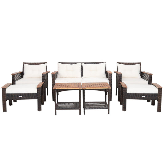 7 Pieces Patio Rattan Cushioned Conversation Furniture Set, Beige Patio Conversation Sets Beige at Gallery Canada