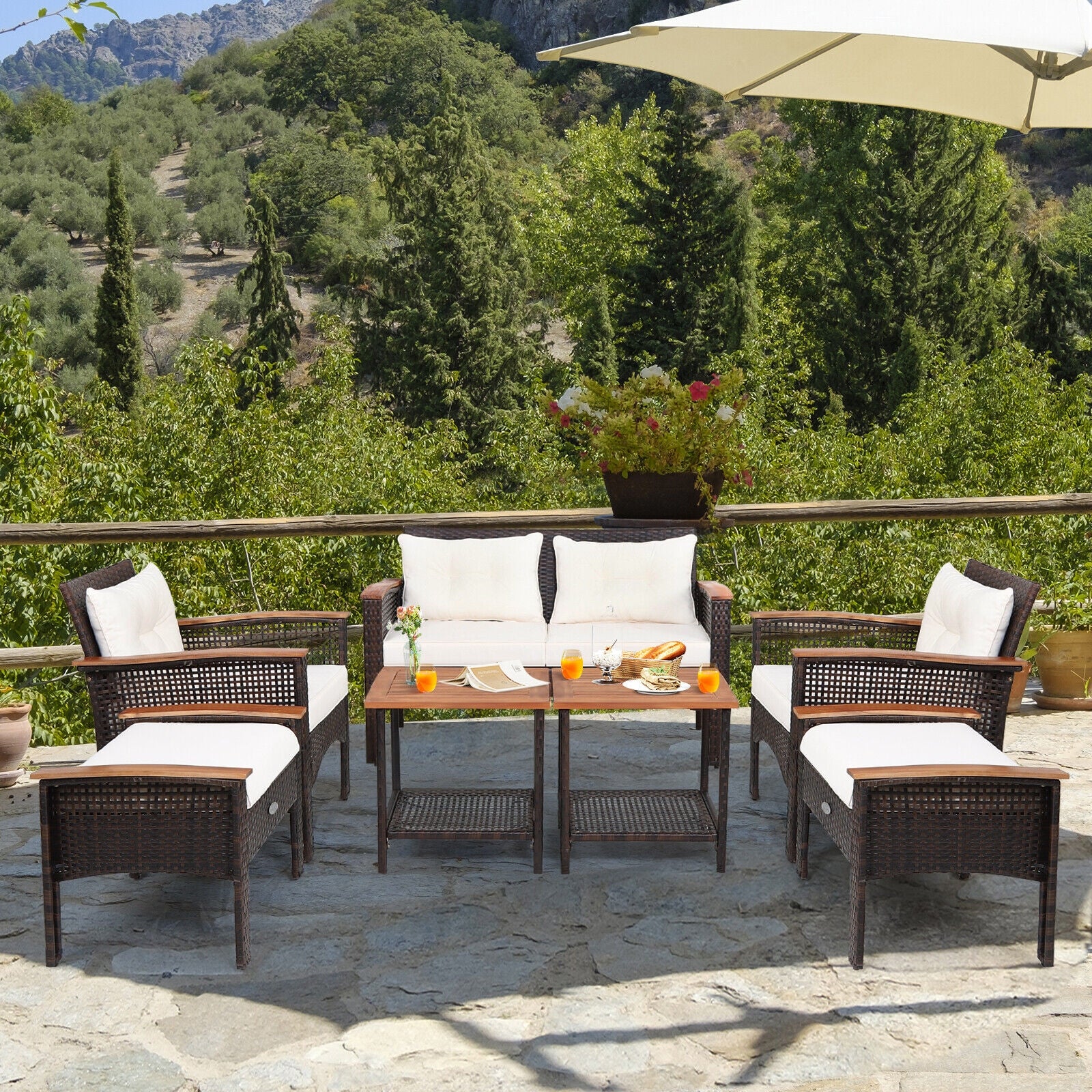 7 Pieces Patio Rattan Cushioned Conversation Furniture Set, Beige Patio Conversation Sets at Gallery Canada