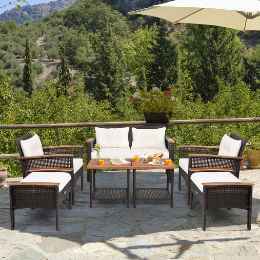 7 Pieces Patio Rattan Cushioned Conversation Furniture Set, Beige Patio Conversation Sets Beige at Gallery Canada