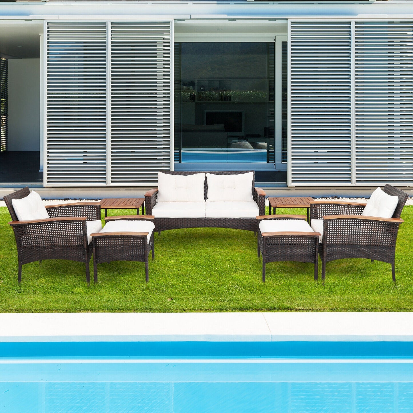 7 Pieces Patio Rattan Cushioned Conversation Furniture Set, Beige Patio Conversation Sets at Gallery Canada