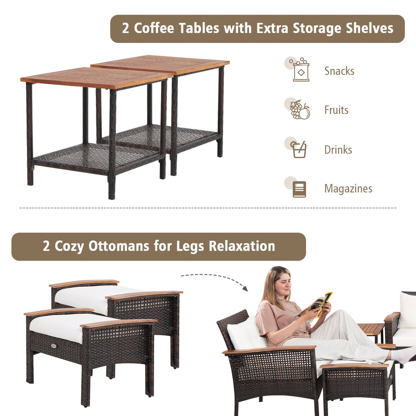 7 Pieces Patio Rattan Cushioned Conversation Furniture Set, Beige Patio Conversation Sets at Gallery Canada