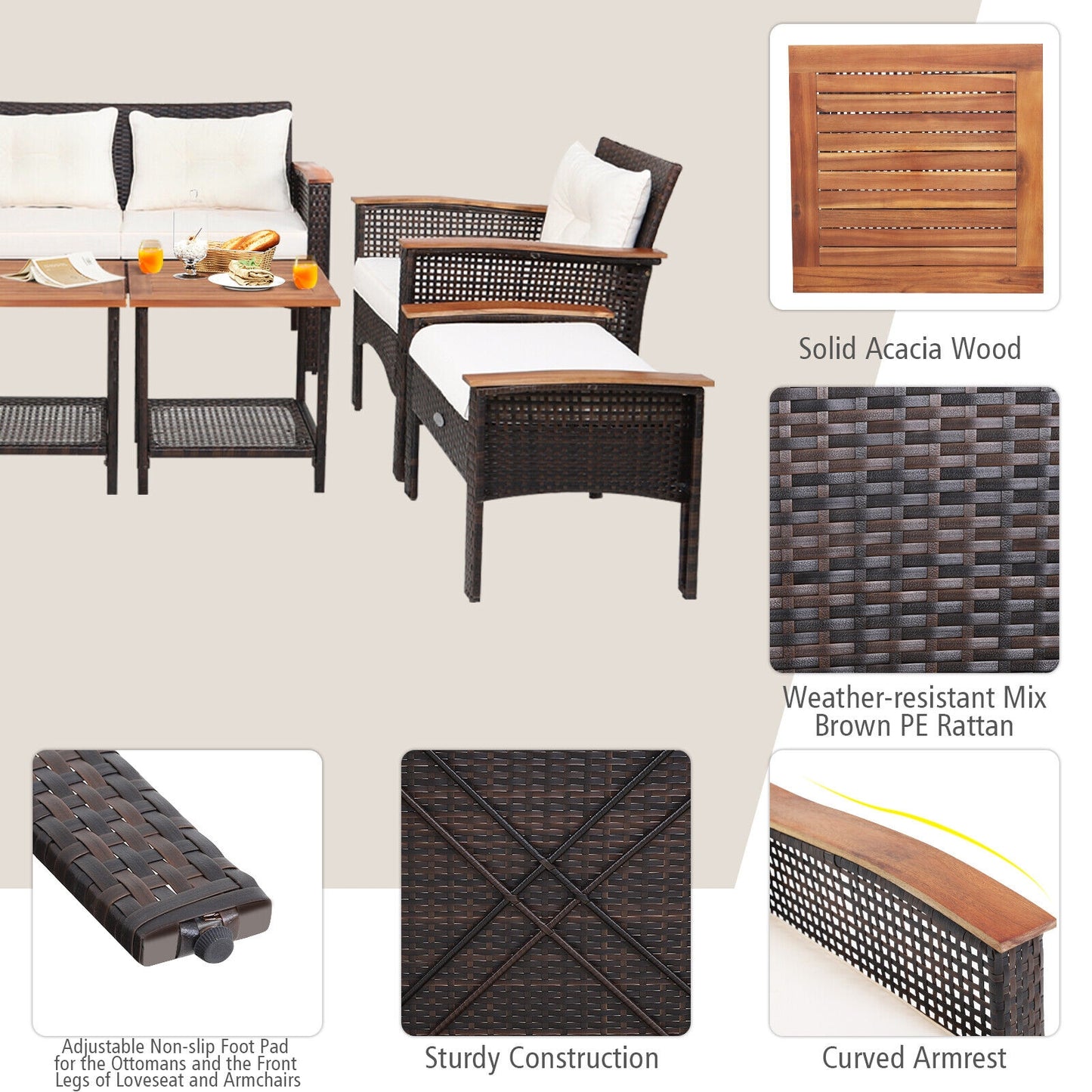 7 Pieces Patio Rattan Cushioned Conversation Furniture Set, Beige Patio Conversation Sets at Gallery Canada