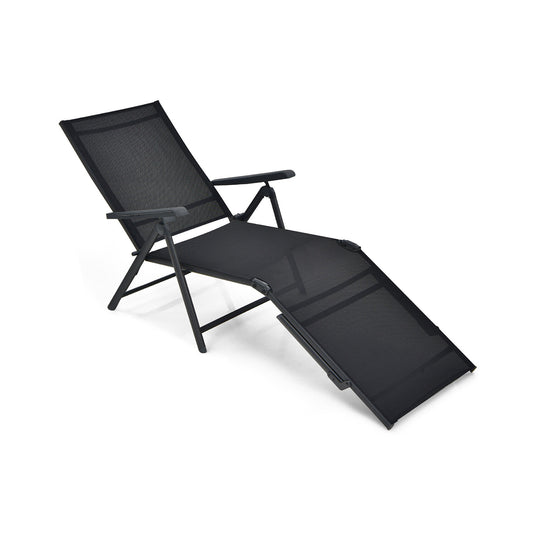 Patio Foldable Chaise Lounge Chair with Backrest and Footrest, Black Outdoor Chaise Lounges Black at Gallery Canada