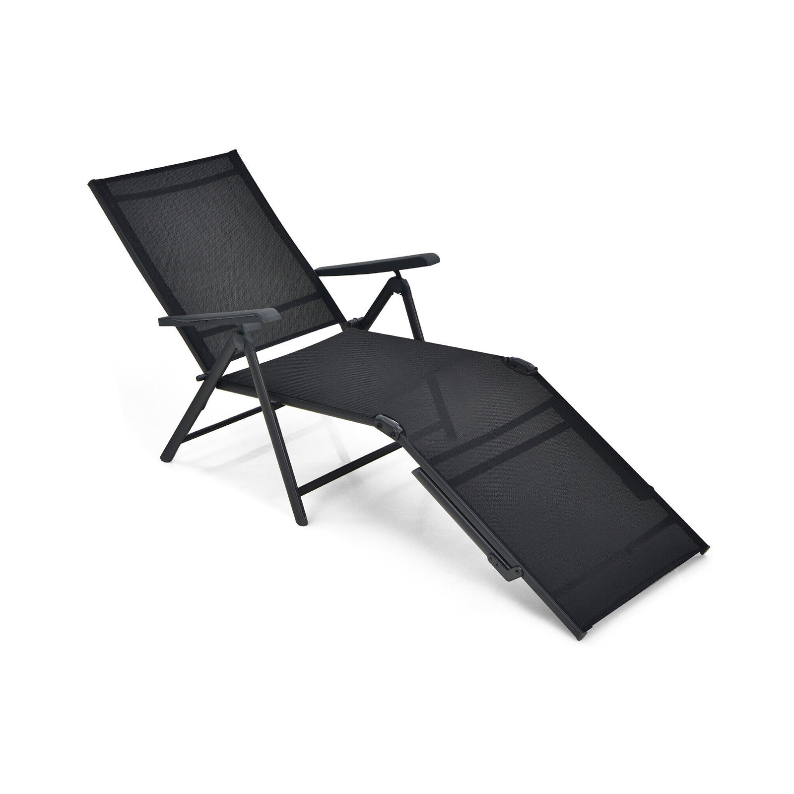 Patio Foldable Chaise Lounge Chair with Backrest and Footrest, Black Outdoor Chaise Lounges at Gallery Canada