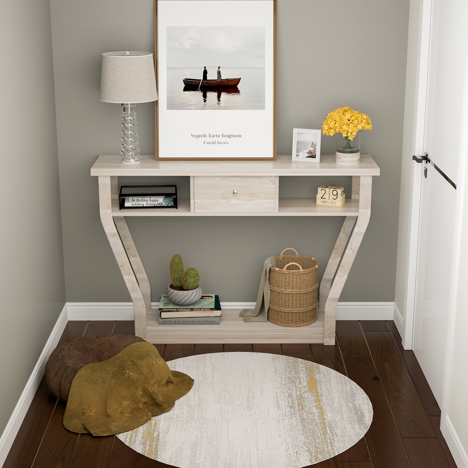 Modern Sofa Accent Table with Drawer, Gray Console Tables at Gallery Canada