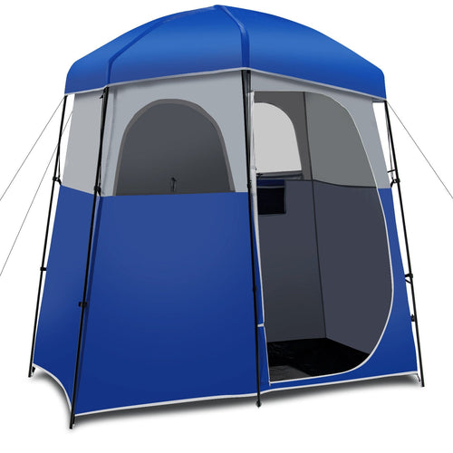 Double Room Camping Toilet Tent, Floor, Portable Storage Bag, Blue