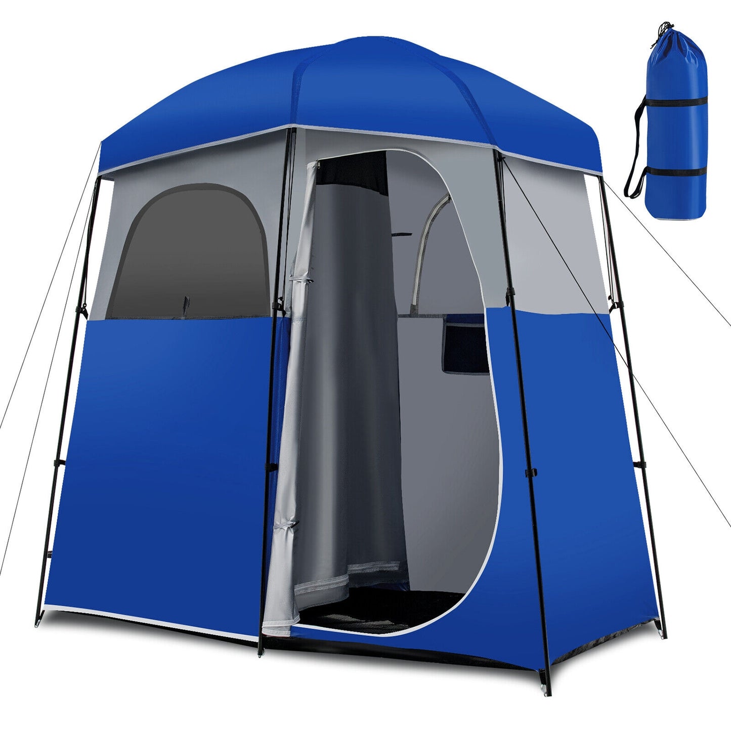 Double-Room Camping Toilet Tent with Floor and Portable Storage Bag, Blue Tents at Gallery Canada