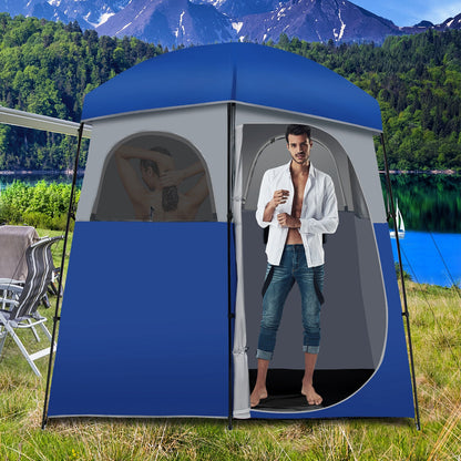 Double-Room Camping Toilet Tent with Floor and Portable Storage Bag, Blue Tents at Gallery Canada