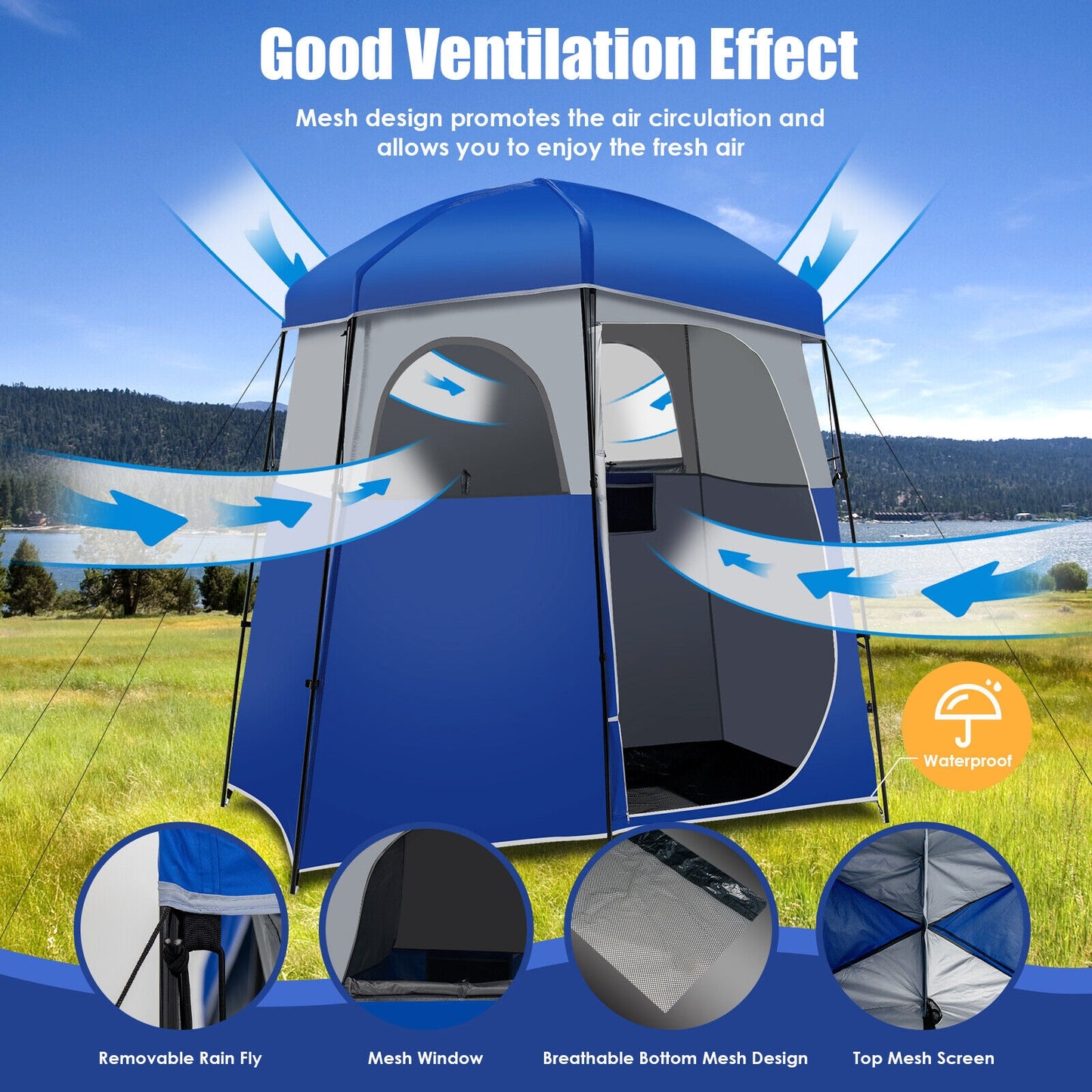 Double-Room Camping Toilet Tent with Floor and Portable Storage Bag, Blue Tents at Gallery Canada