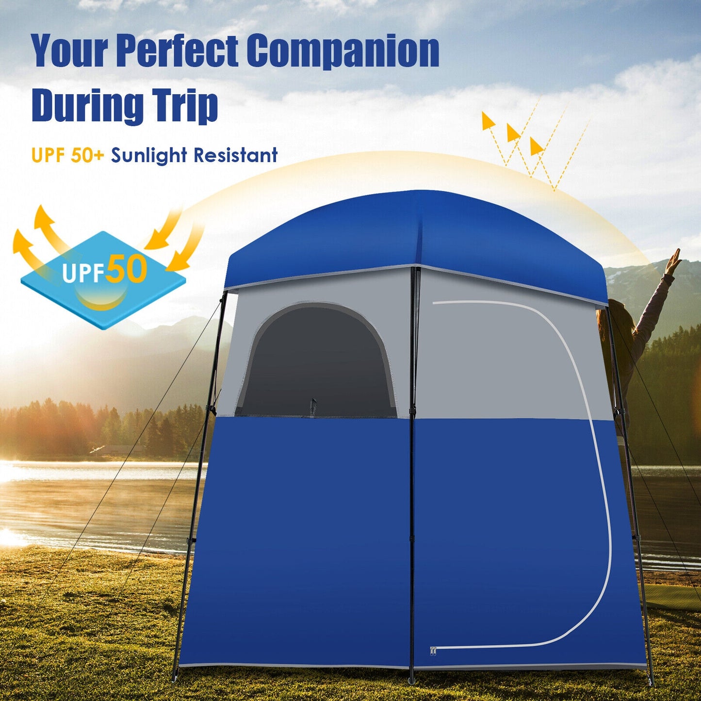 Double-Room Camping Toilet Tent with Floor and Portable Storage Bag, Blue Tents at Gallery Canada