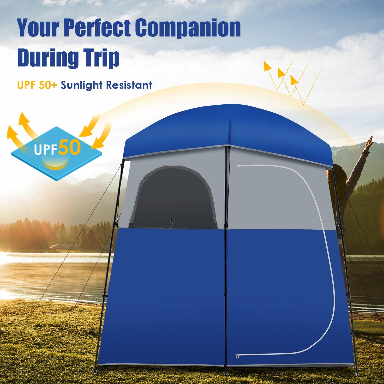 Double-Room Camping Toilet Tent with Floor and Portable Storage Bag, Blue Tents at Gallery Canada