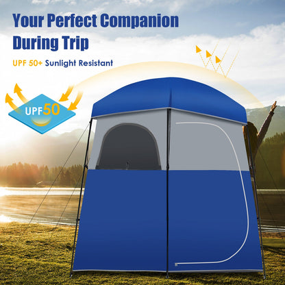 Double-Room Camping Toilet Tent with Floor and Portable Storage Bag, Blue Tents at Gallery Canada