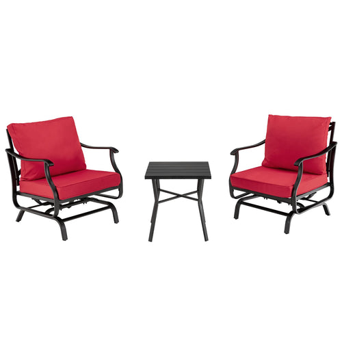 3 Piece Patio Rocking Chair Set With Coffee Table, Red