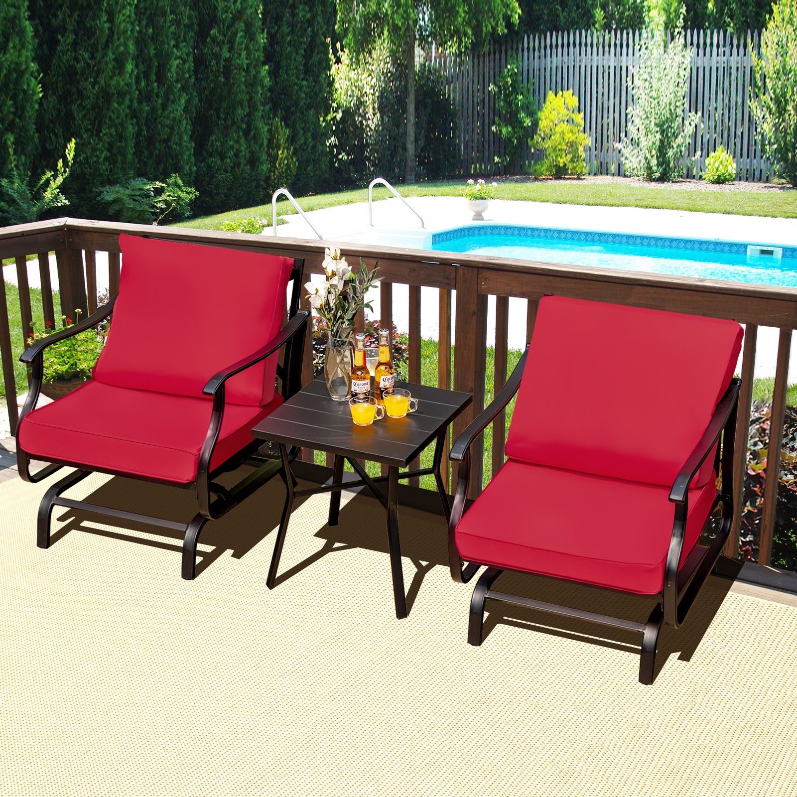 3 Piece Patio Rocking Chair Set with Coffee Table, Red Patio Conversation Sets at Gallery Canada