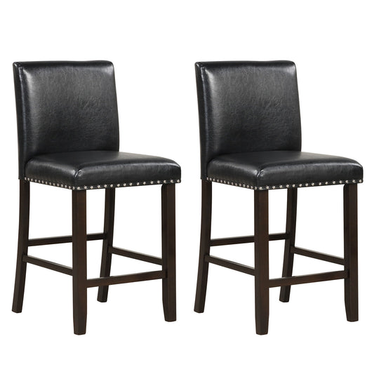 Set of 2 PVC Leather Bar Stools with Back for Kitchen Island, Black Bar Stools Black at Gallery Canada