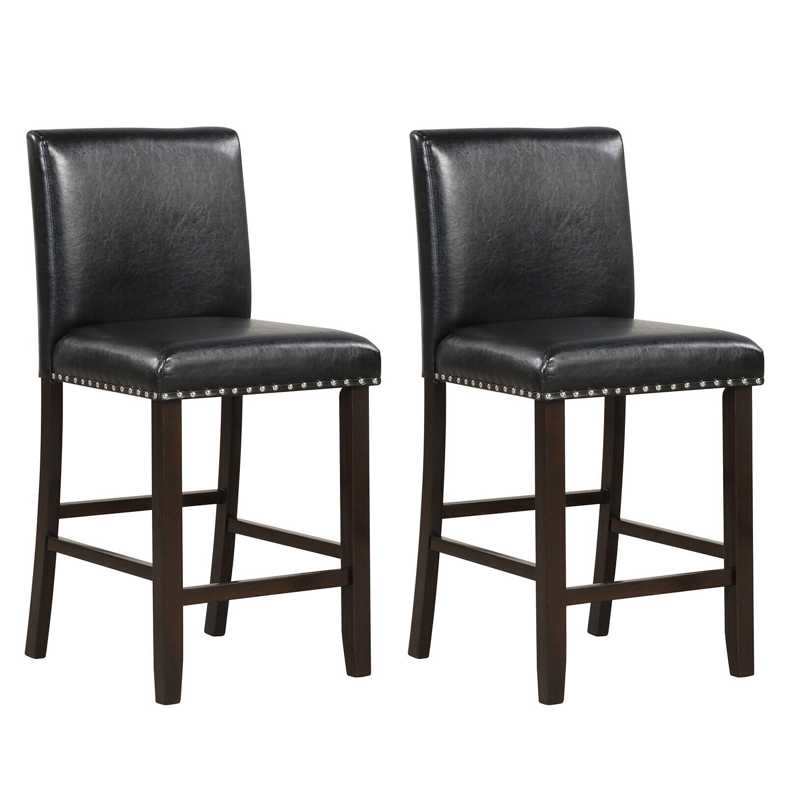 Set of 2 PVC Leather Bar Stools with Back for Kitchen Island, Black Bar Stools at Gallery Canada