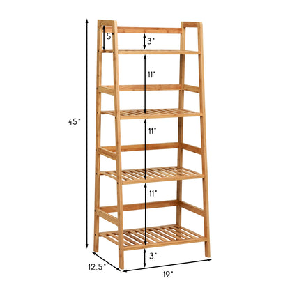 4-Tier Bamboo Plant Rack with Guardrails Stable and Space-Saving, Natural Bookcases at Gallery Canada