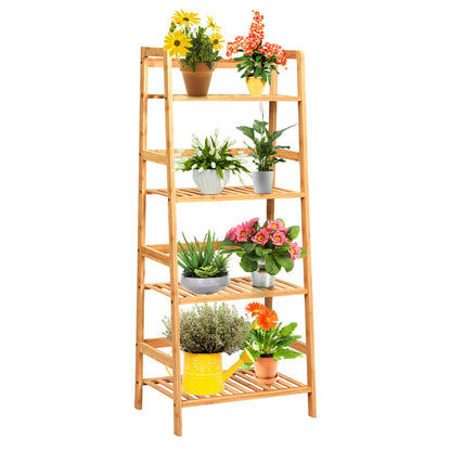4-Tier Bamboo Plant Rack with Guardrails Stable and Space-Saving, Natural Bookcases at Gallery Canada