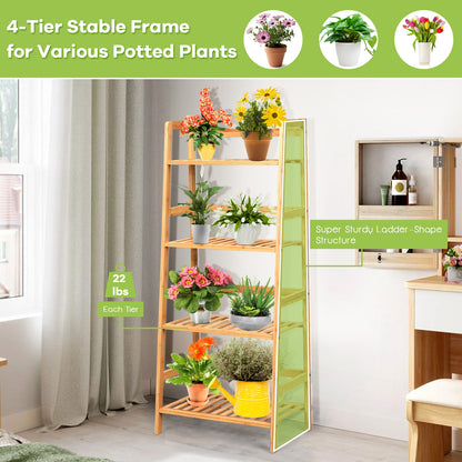 4-Tier Bamboo Plant Rack with Guardrails Stable and Space-Saving, Natural Bookcases at Gallery Canada