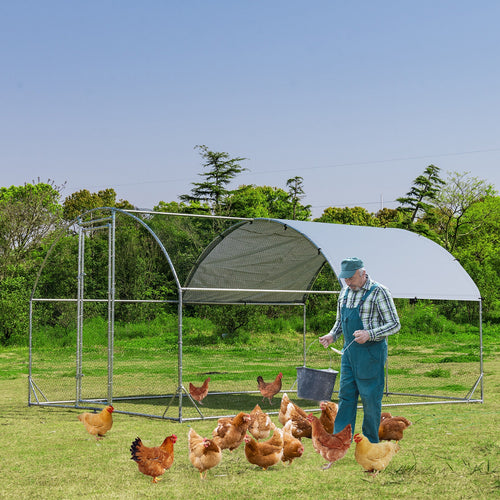 6.2 Feet/12.5 Feet/19 FeetLarge Metal Chicken Coop Outdoor Galvanized Dome Cage with Cover-M, Black
