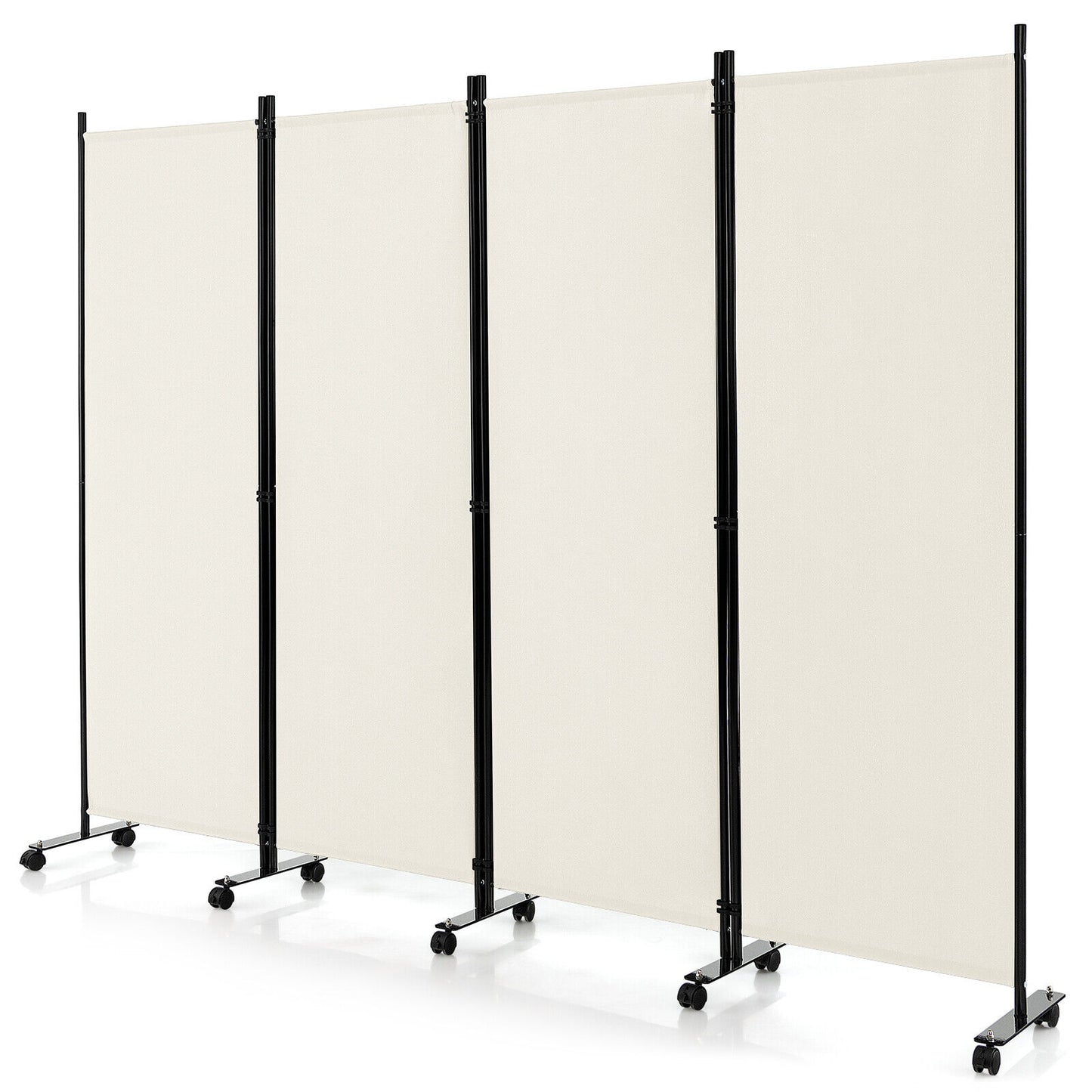 4-Panel Folding Room Divider, 6 Feet, Lockable Wheels, White Room Dividers at Gallery Canada