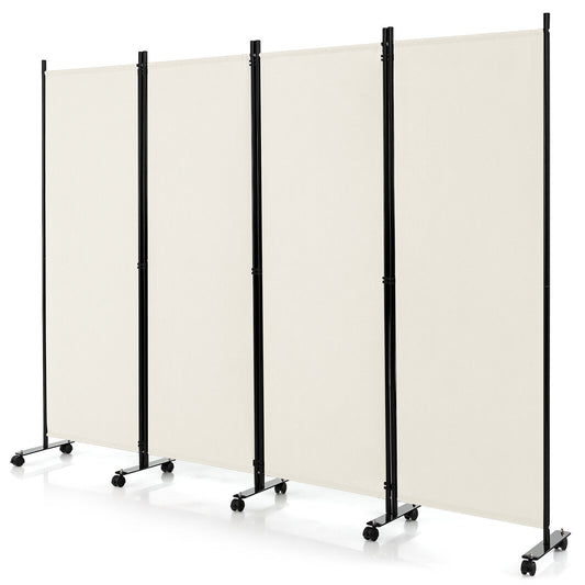 4-Panel Folding Room Divider, 6 Feet, Lockable Wheels, White Room Dividers White at Gallery Canada