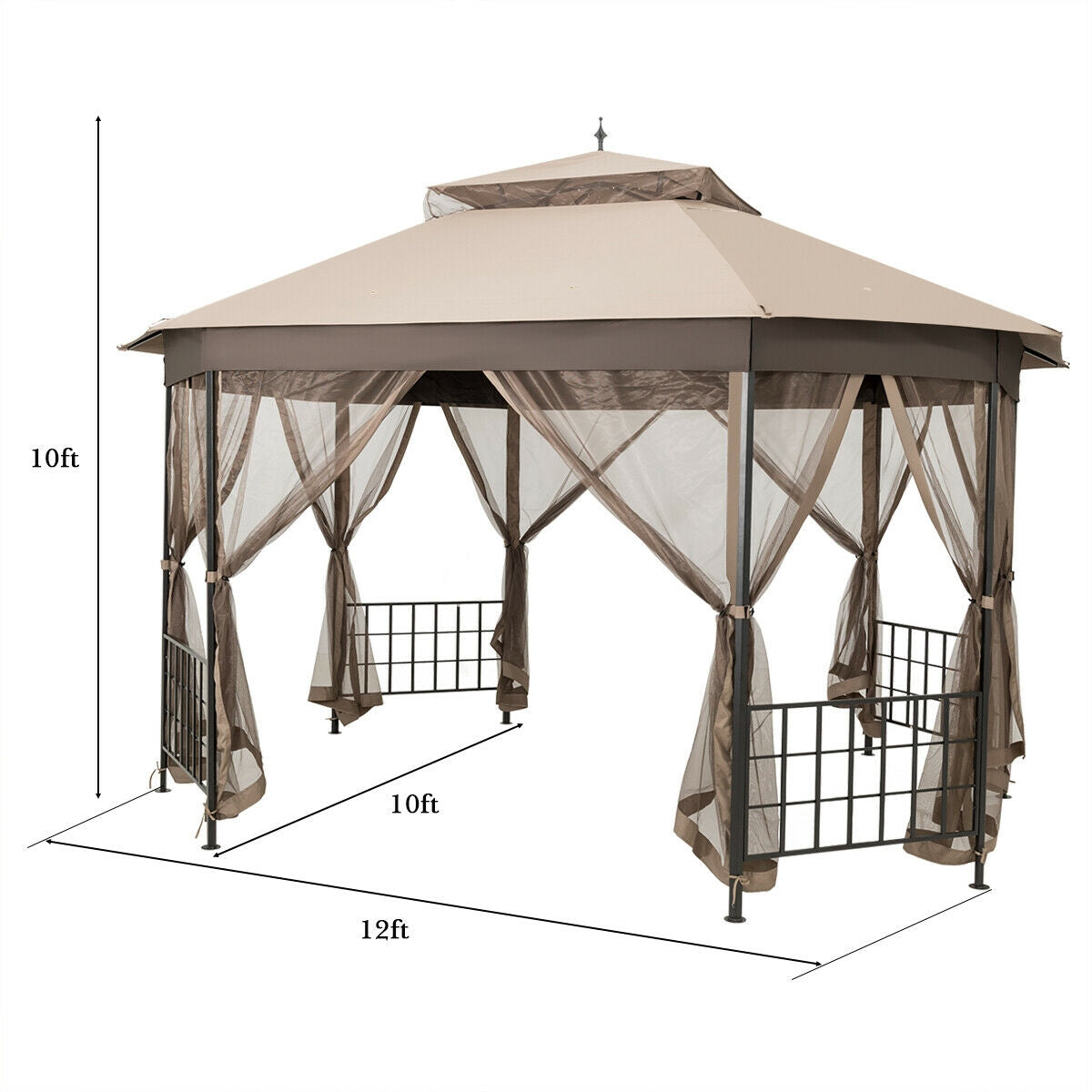 10’x 12’ Octagonal Patio Gazebo, Brown Gazebos at Gallery Canada
