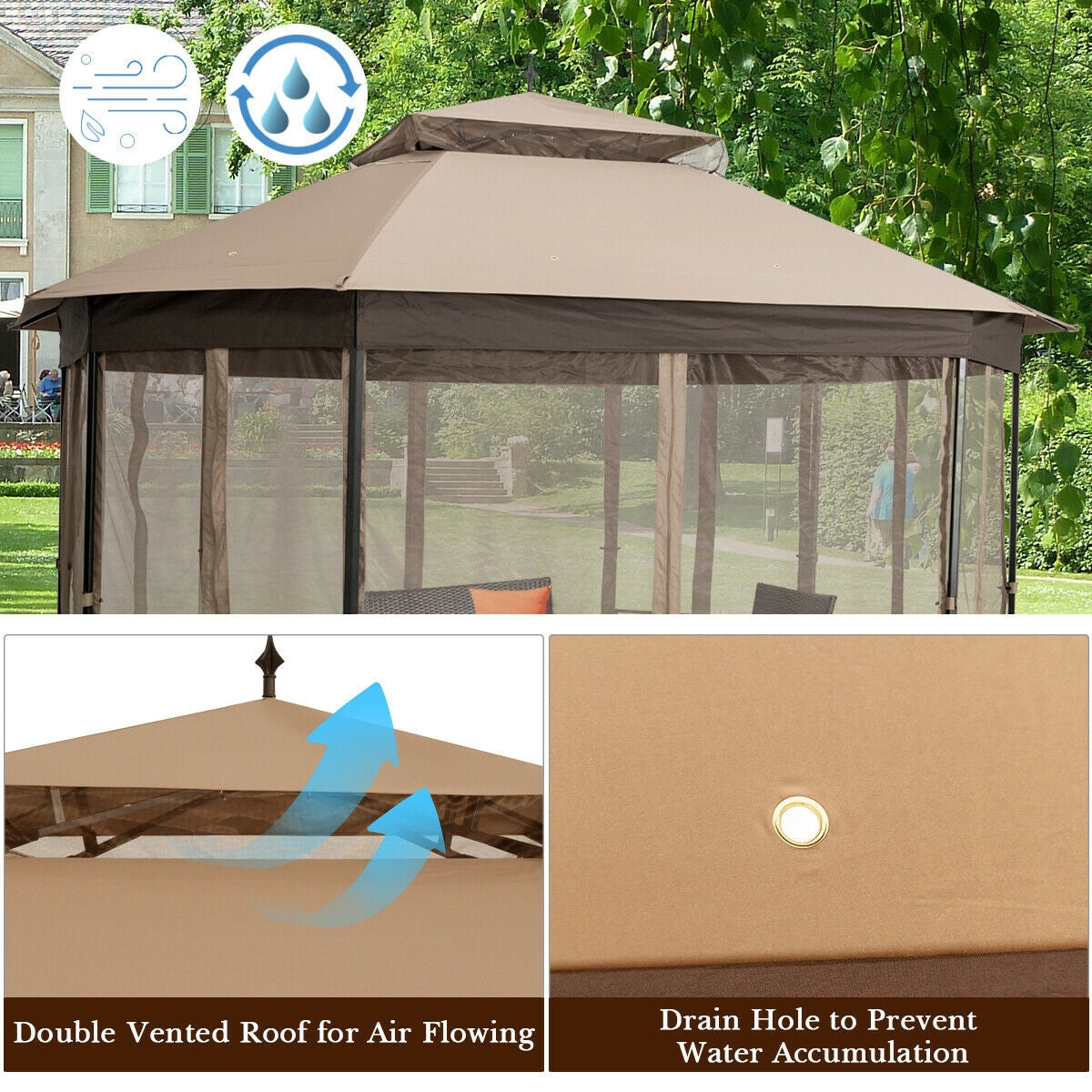 10’x 12’ Octagonal Patio Gazebo, Brown Gazebos at Gallery Canada