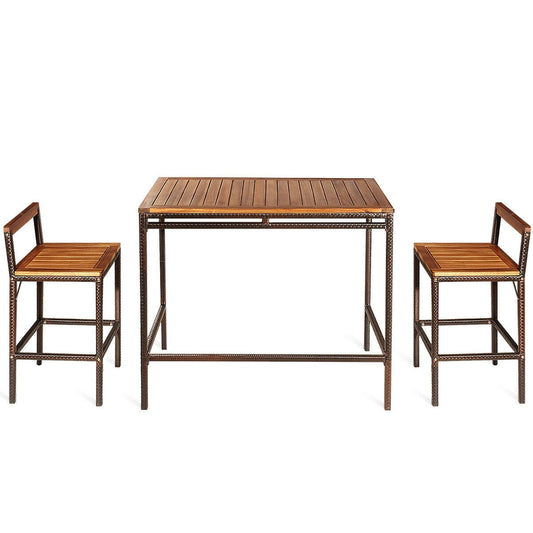 3 Pieces Patio Rattan Wicker Bar Dining Furniture Set, Natural Patio Bar Furniture Natural at Gallery Canada