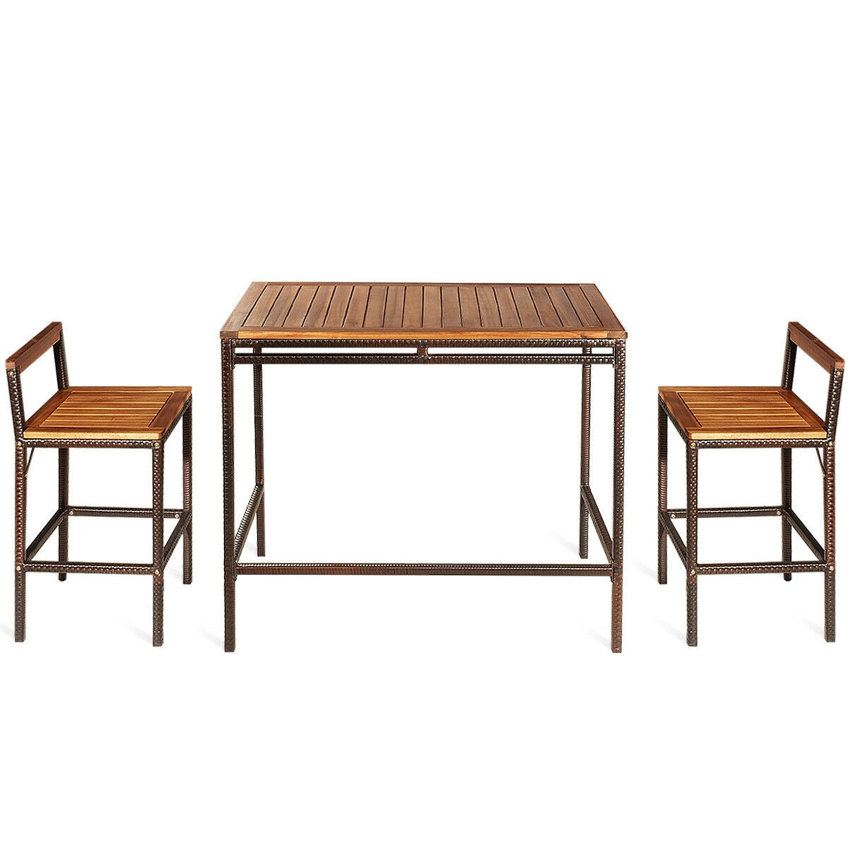 3 Pieces Patio Rattan Wicker Bar Dining Furniture Set, Natural Patio Bar Furniture at Gallery Canada
