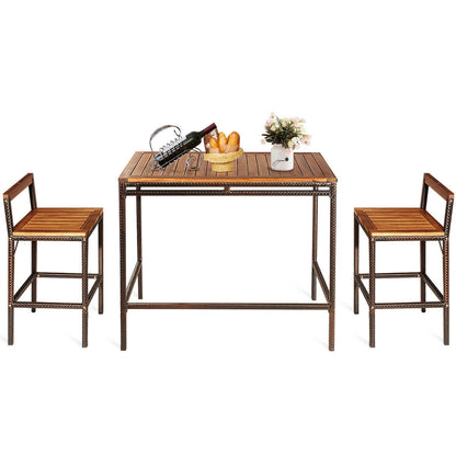 3 Pieces Patio Rattan Wicker Bar Dining Furniture Set, Natural Patio Bar Furniture at Gallery Canada