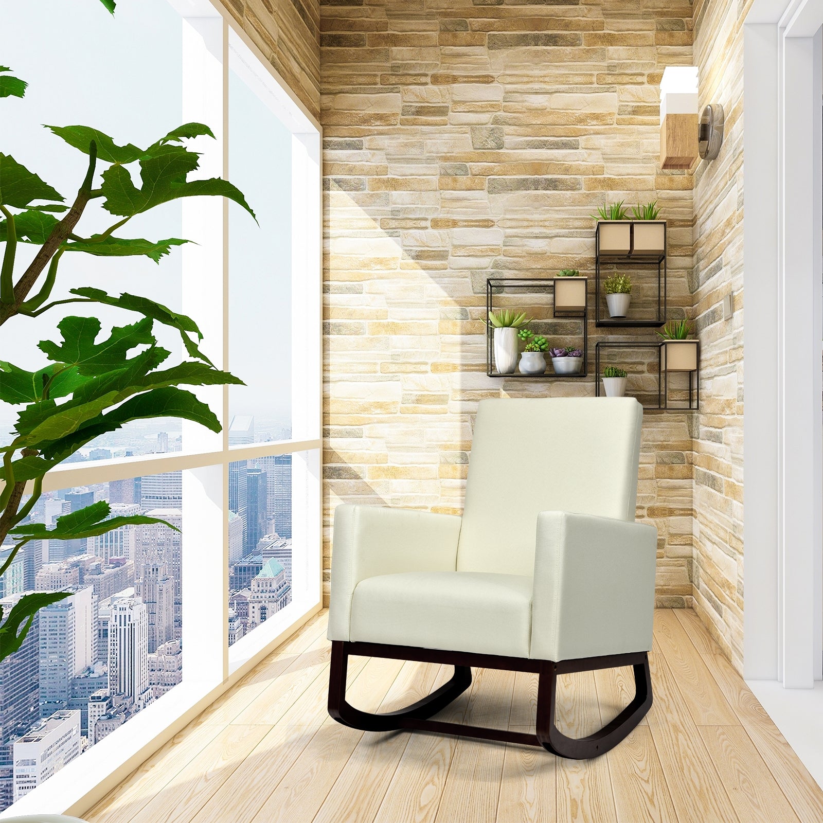 2-in-1 Fabric Upholstered Rocking Chair with Pillow, Beige Accent Chairs at Gallery Canada