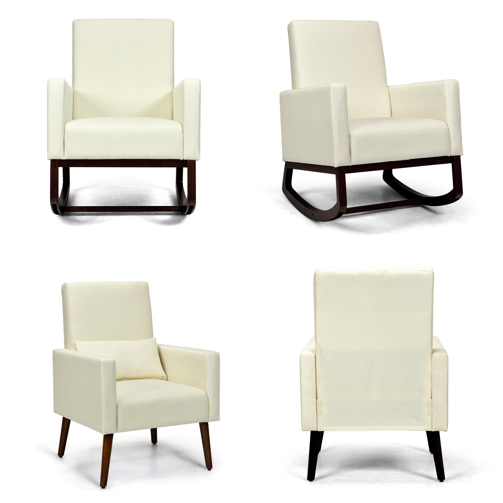 2-in-1 Fabric Upholstered Rocking Chair with Pillow, Beige Accent Chairs at Gallery Canada
