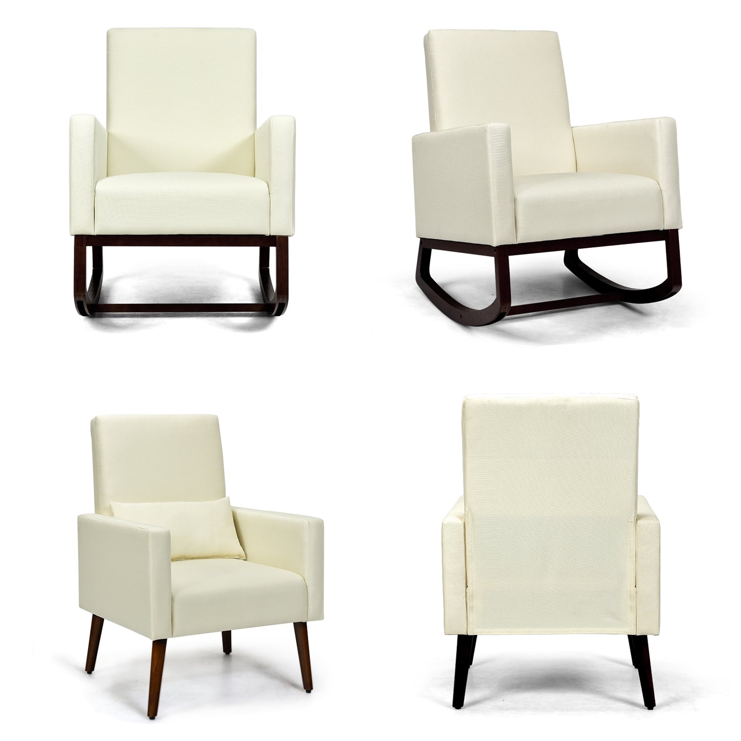 2-in-1 Fabric Upholstered Rocking Chair with Pillow, Beige Accent Chairs at Gallery Canada