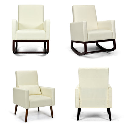 2-in-1 Fabric Upholstered Rocking Chair with Pillow, Beige Accent Chairs at Gallery Canada