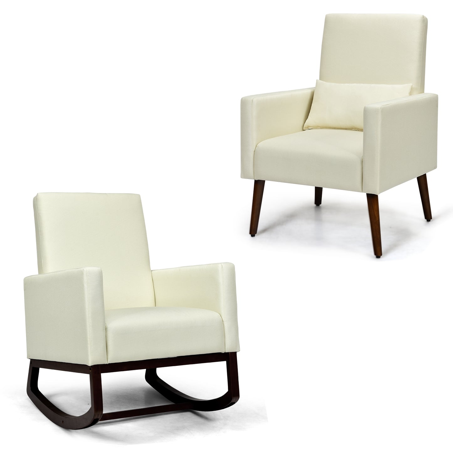 2-in-1 Fabric Upholstered Rocking Chair with Pillow, Beige Accent Chairs Beige at Gallery Canada