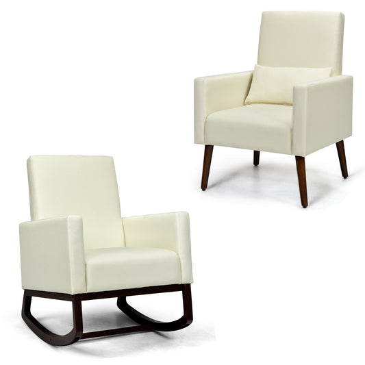 2-In-1 Fabric Rocking Chair With Pillow, Beige Accent Chairs Beige at Gallery Canada