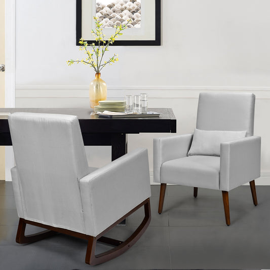 2-in-1 Fabric Upholstered Rocking Chair with Pillow, Light Gray Accent Chairs Light Gray at Gallery Canada