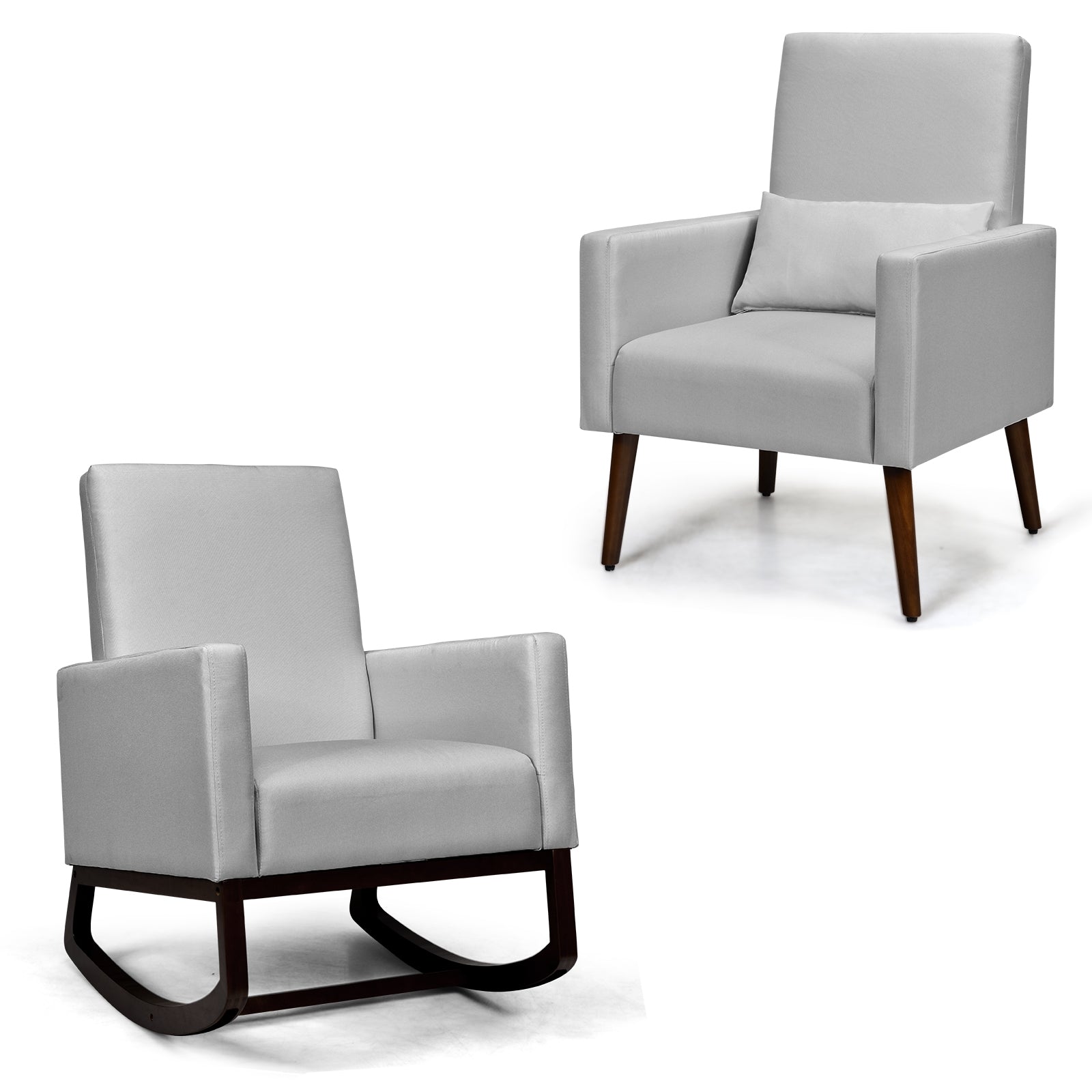2-In-1 Fabric Upholstered Rocking Chair, Light Gray Accent Chairs Light Gray at Gallery Canada