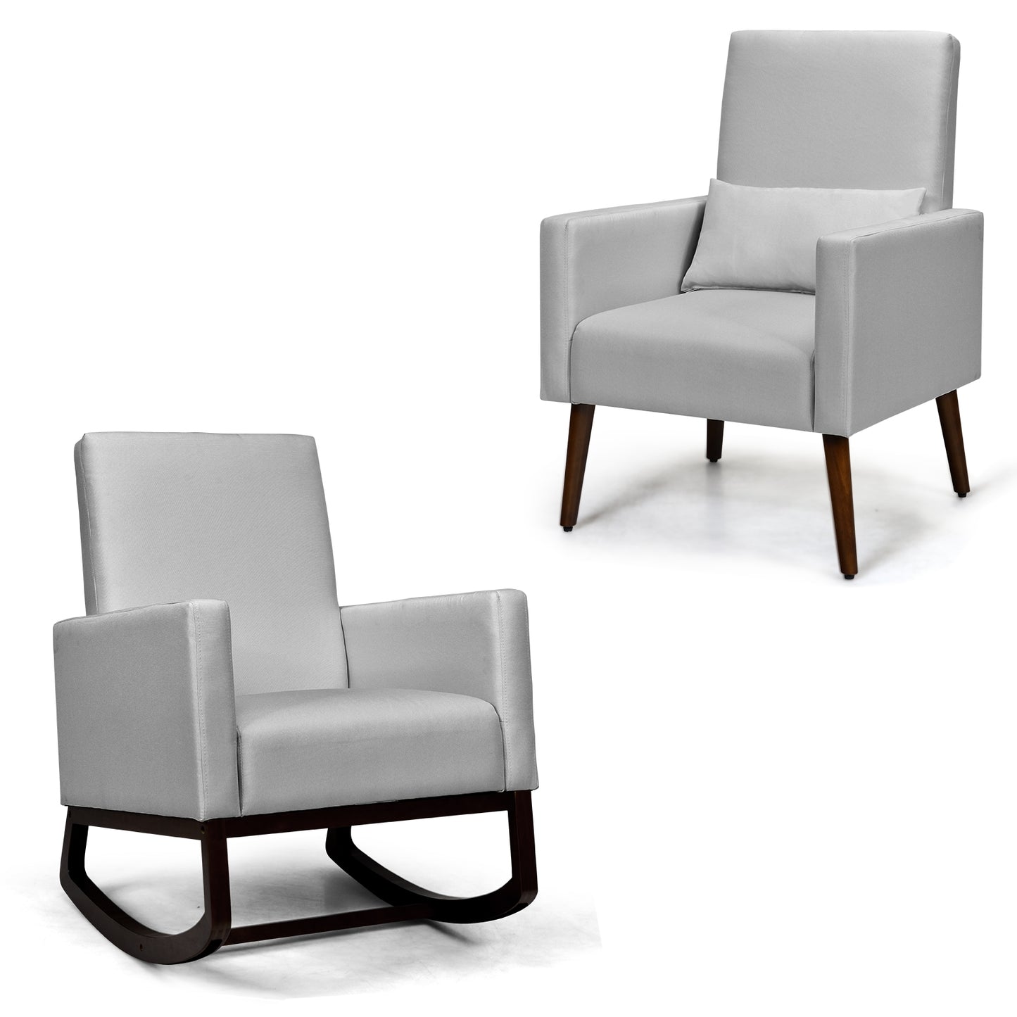 2-In-1 Fabric Upholstered Rocking Chair, Light Gray Accent Chairs Light Gray at Gallery Canada