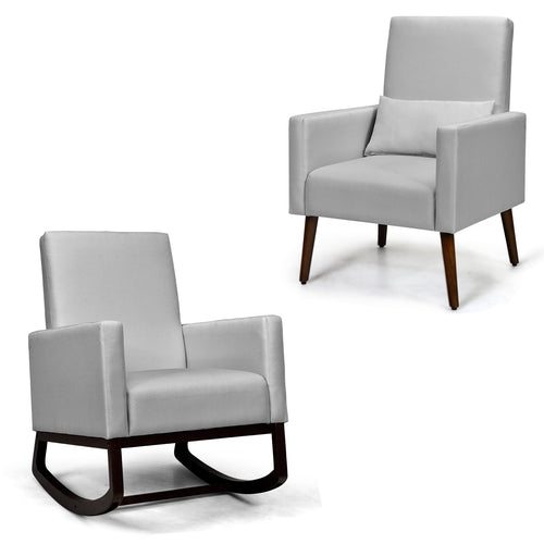 2-In-1 Fabric Upholstered Rocking Chair, Light Gray