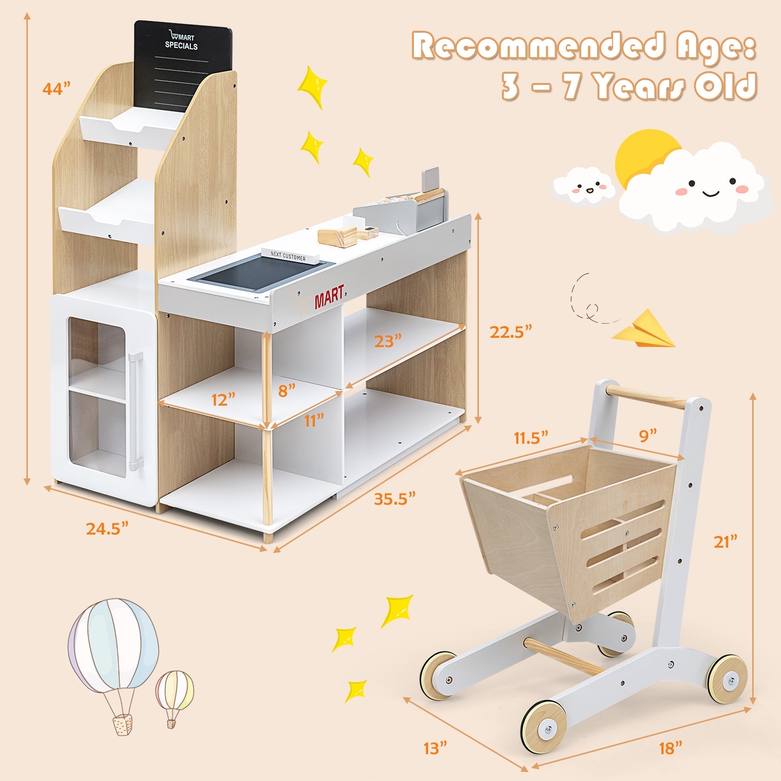 Grocery Store Playset Pretend Play Supermarket Shopping Set, Natural Pretend Toys at Gallery Canada