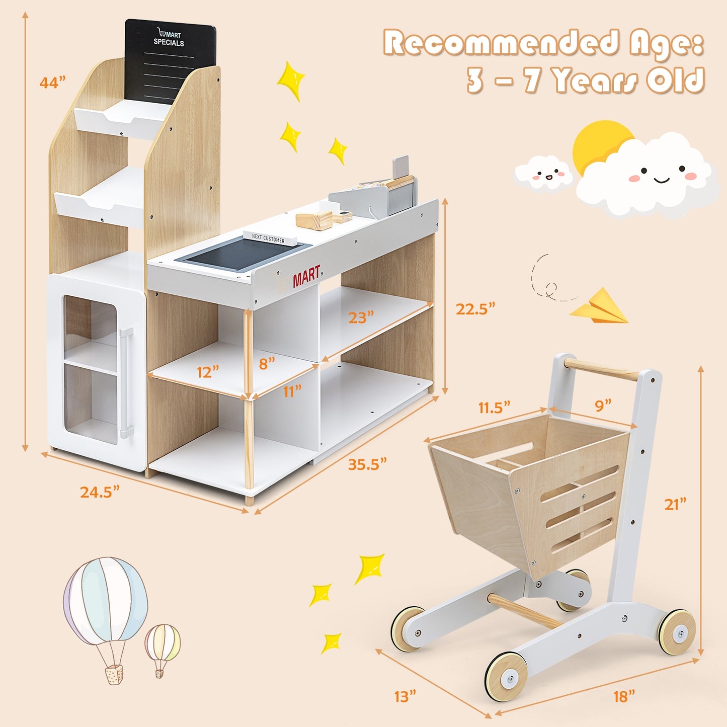 Grocery Store Playset Pretend Play Supermarket Shopping Set, Natural Pretend Toys at Gallery Canada