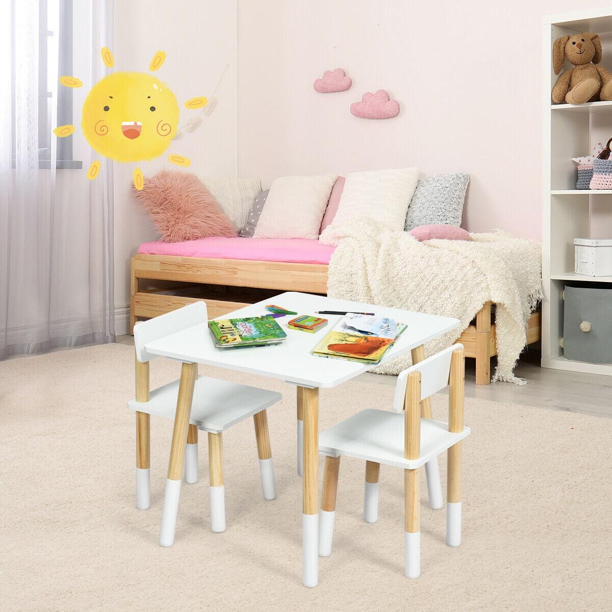 Kids Wooden Table And 2 Chairs Set, White Kids Table & Chair Sets at Gallery Canada