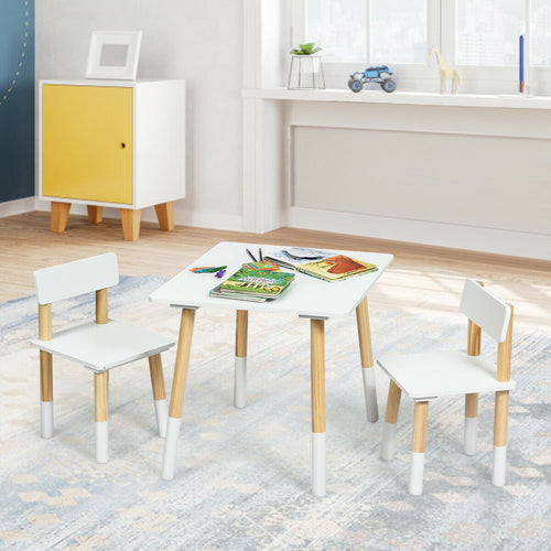 Kids Wooden Table And 2 Chairs Set, White