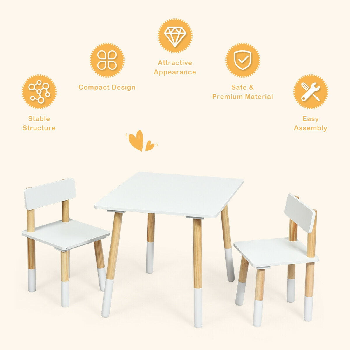 Kids Wooden Table And 2 Chairs Set, White Kids Table & Chair Sets at Gallery Canada