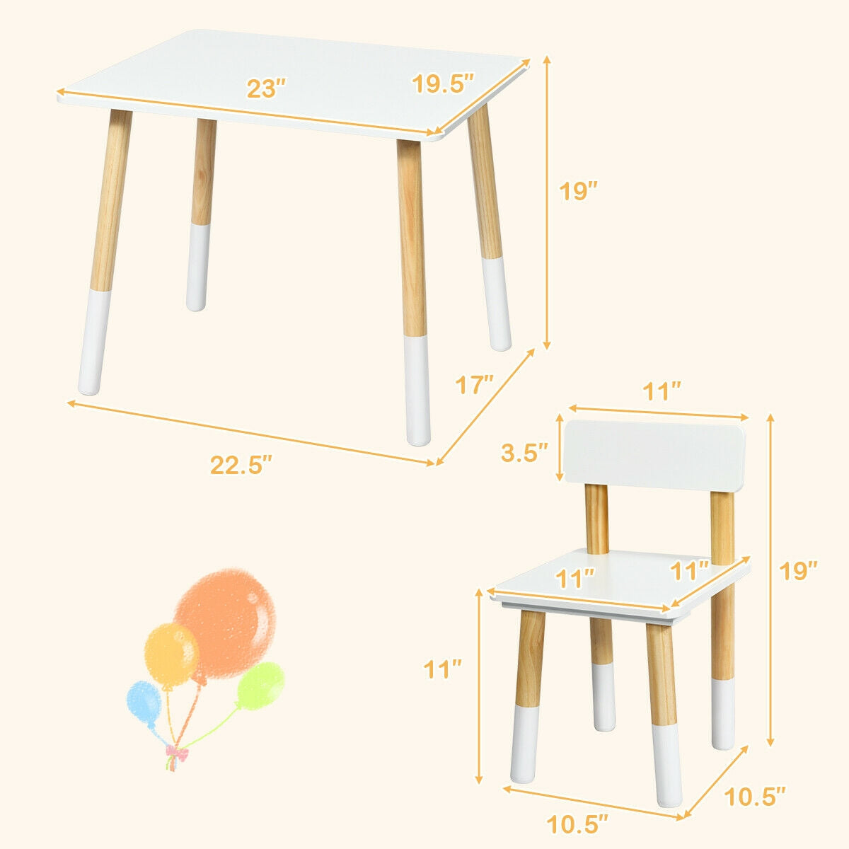 Kids Wooden Table And 2 Chairs Set, White Kids Table & Chair Sets at Gallery Canada
