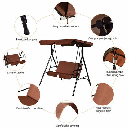 Loveseat Cushioned Patio Steel Frame Swing Glider, Brown Porch Swings at Gallery Canada